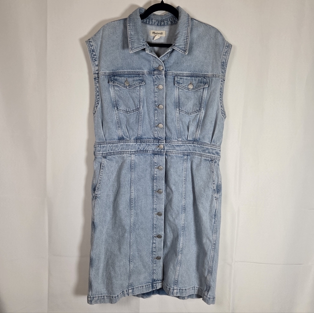 Madewell Denim Cap Sleeve Shirtdress in Aquino Wash Blue Jean NR022 Size 16 - Picture 4 of 13